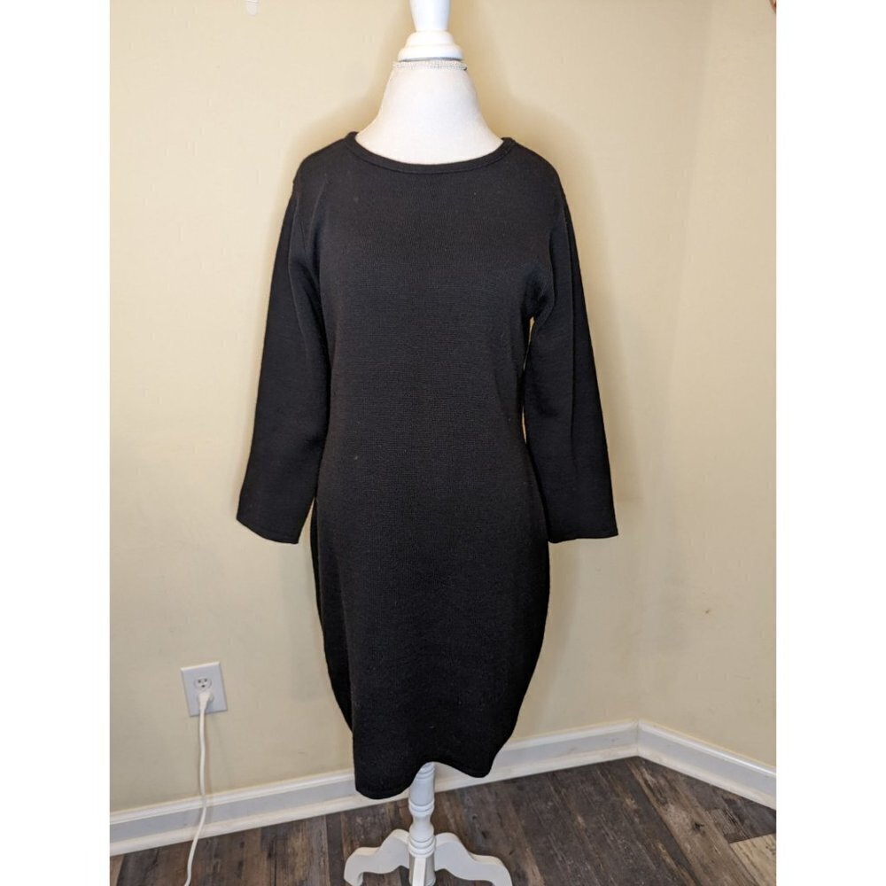 Nina Leonard black long sleeve sweater dress, bodycon, women size Large